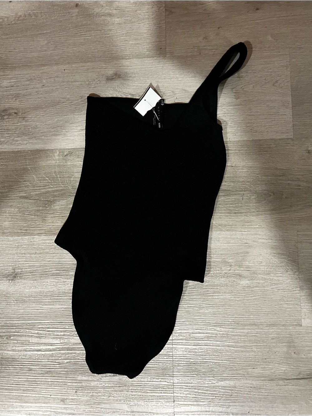 ASOS Black One-Shoulder Ribbed Top Swim One-Piece